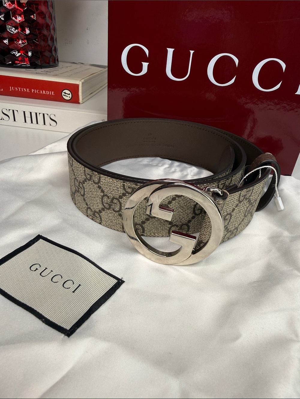 AUTHENTIC Gucci GG Supreme Belt with Interlocking G Buckle